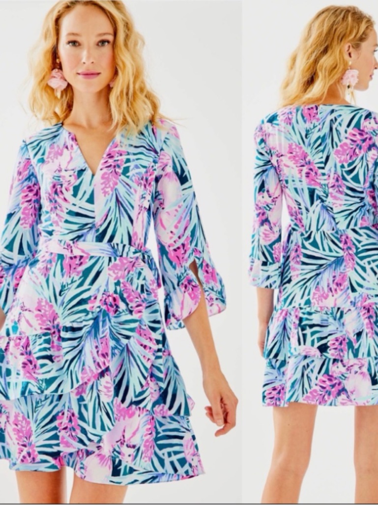 Lilly Pulitzer Blue And Pink Tropical Print Dress